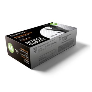 Sterimax Powerhold Black Diamond Grip Nitrile Powder Free Disposable Gloves Short Cuff - Box 100 pcs